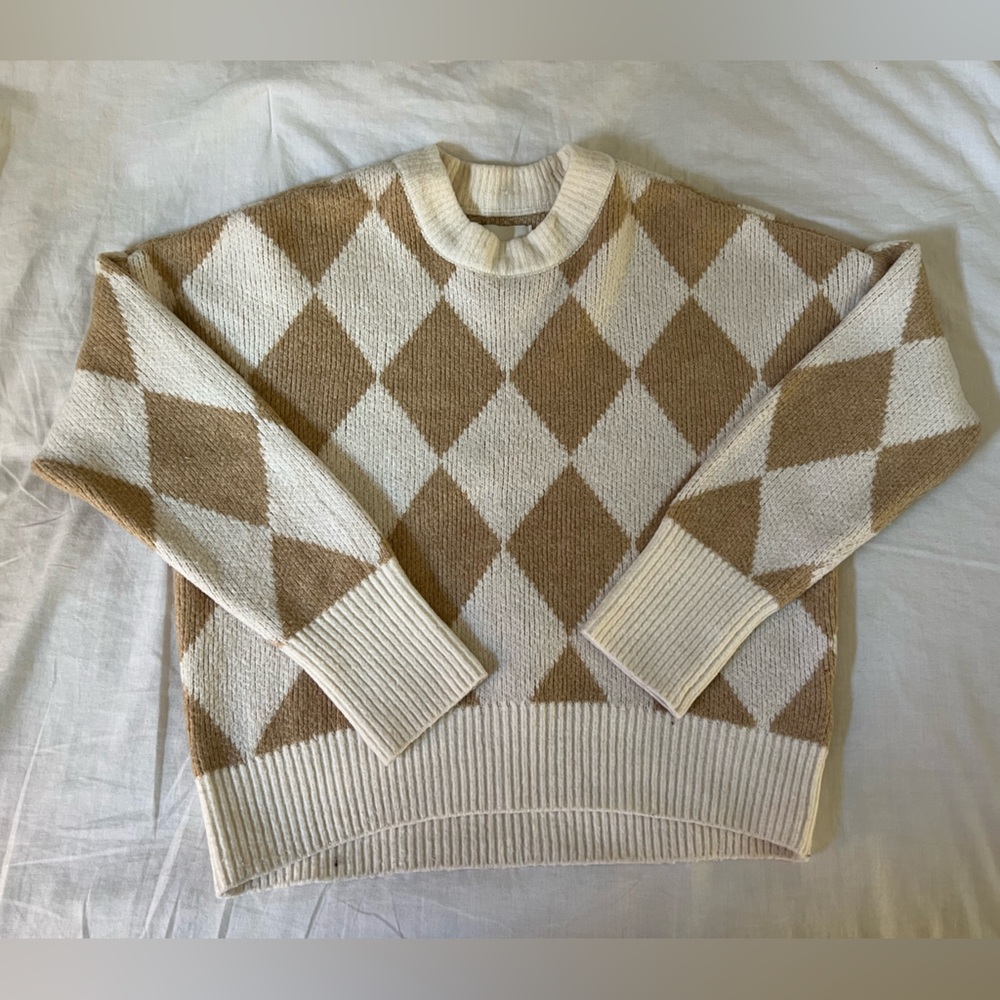 Abercrombie & Fitch Cream and Tan Knit Sweater